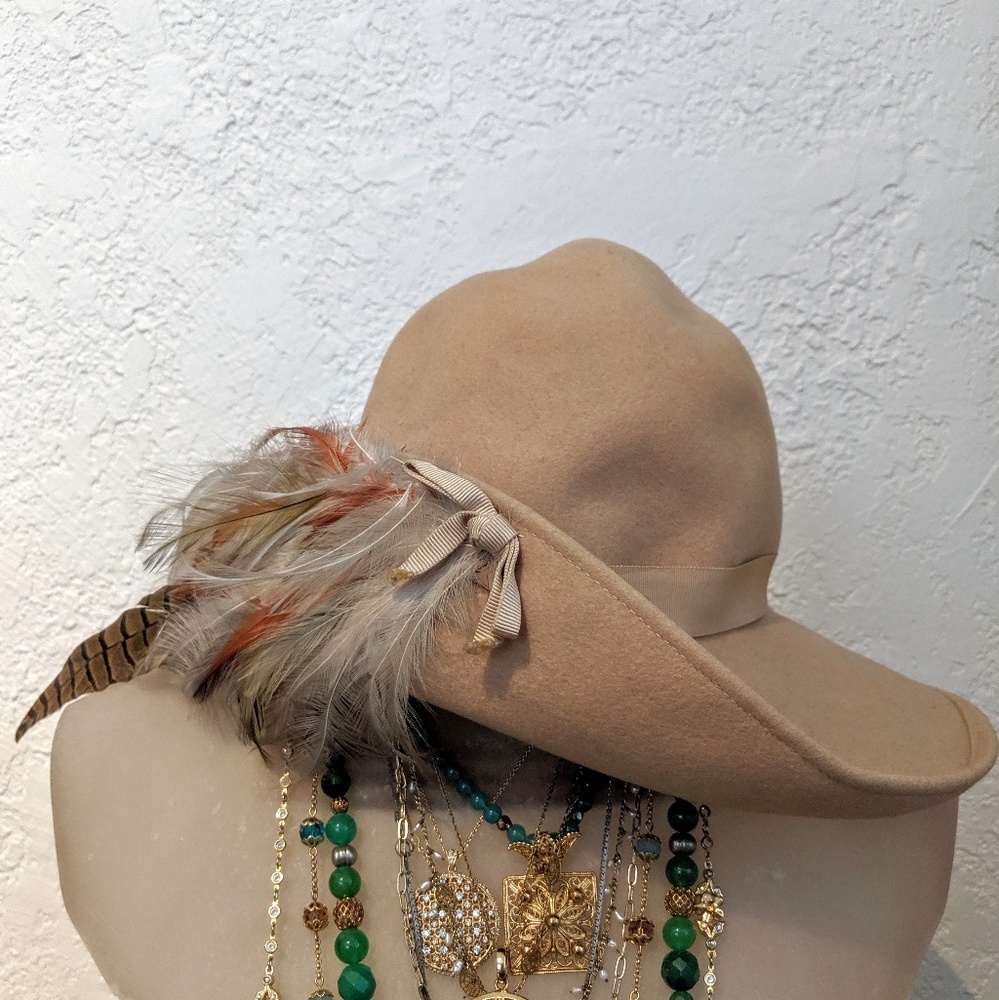 Vintage Felt Hat with Feather & Ribbon Detail Size Small